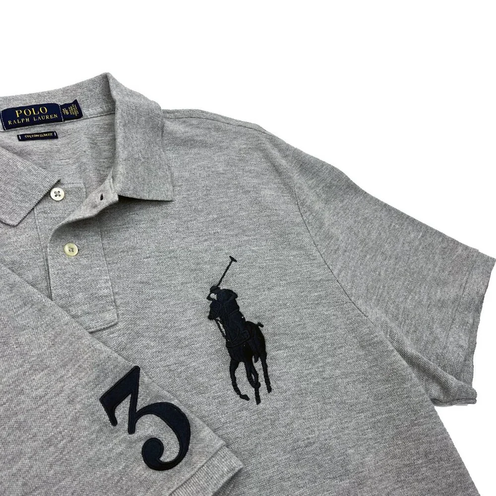 Ralph Lauren Big Pony Mesh Polo Custom Slim Fit Shirt Gray Mens XL X-Large